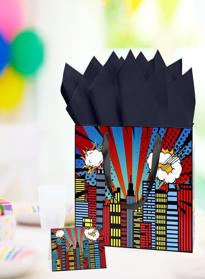 MUNILAIL 13 Inches Hero Gift Bag Large Gift Bag with Handle Tissue Paper and Greeting Card for Kids Birthday Hero Themed Party Large Paper Gift Bag - Image 4